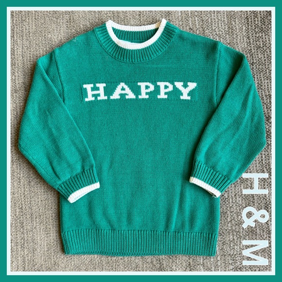 H & M FOAM GREEN SWEATER / HAPPY - Picture 1 of 6